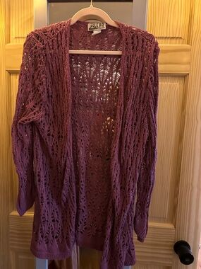 Open-Front Crochet Cardigan Sweater - Plum